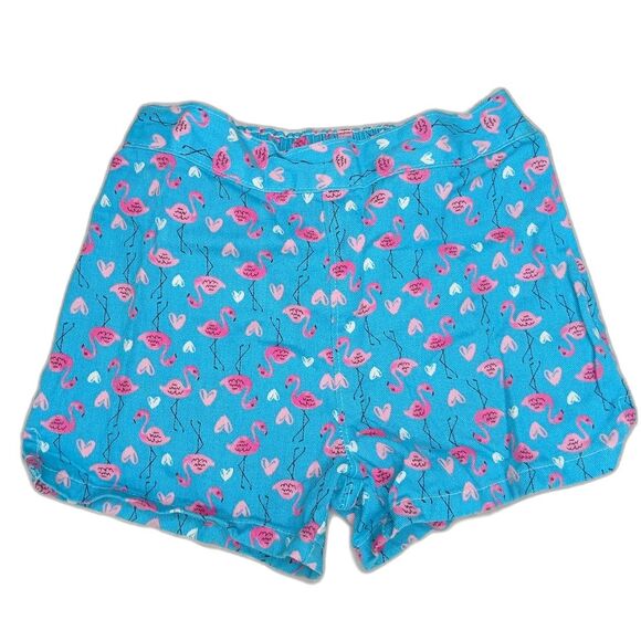 Kids Headquarters Girls Blue Shorts with Pink Flamingo and Heart Print Size 6 - Picture 1 of 6